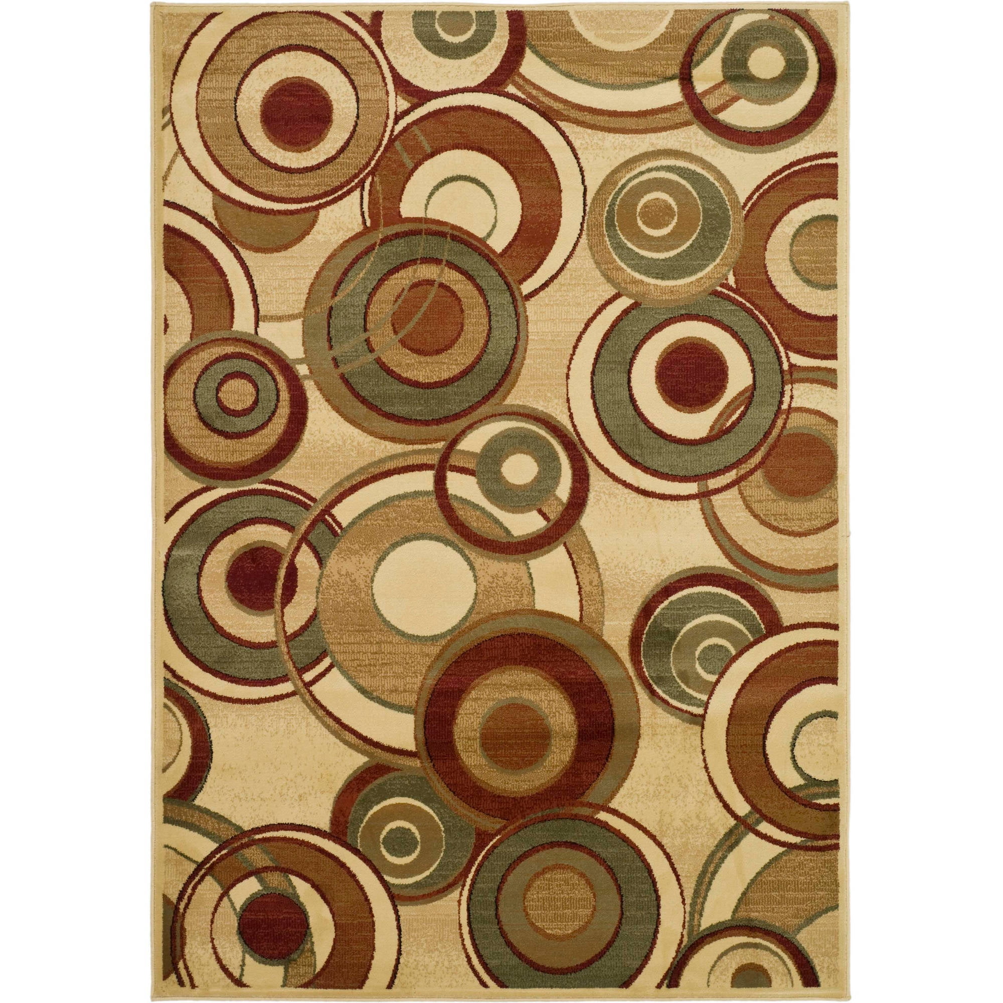 Ivory and Multicolor Geometric Circles Rectangular Area Rug