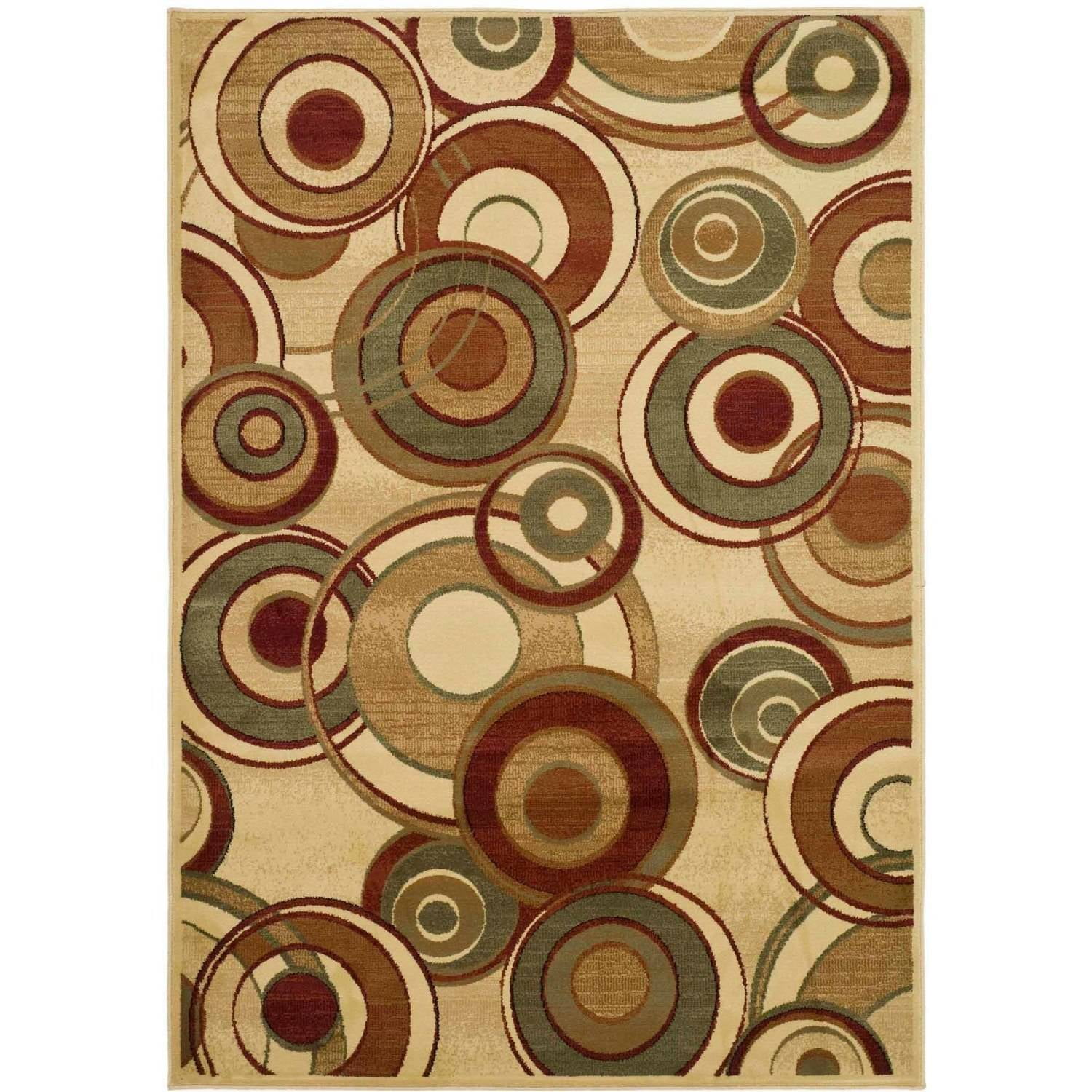 Ivory and Multi 4' x 6' Retro Synthetic Area Rug
