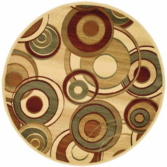 SAFAVIEH Lyndhurst Josh Geometric Circles Area Rug, Ivory/Multi, 7' x 7' Round