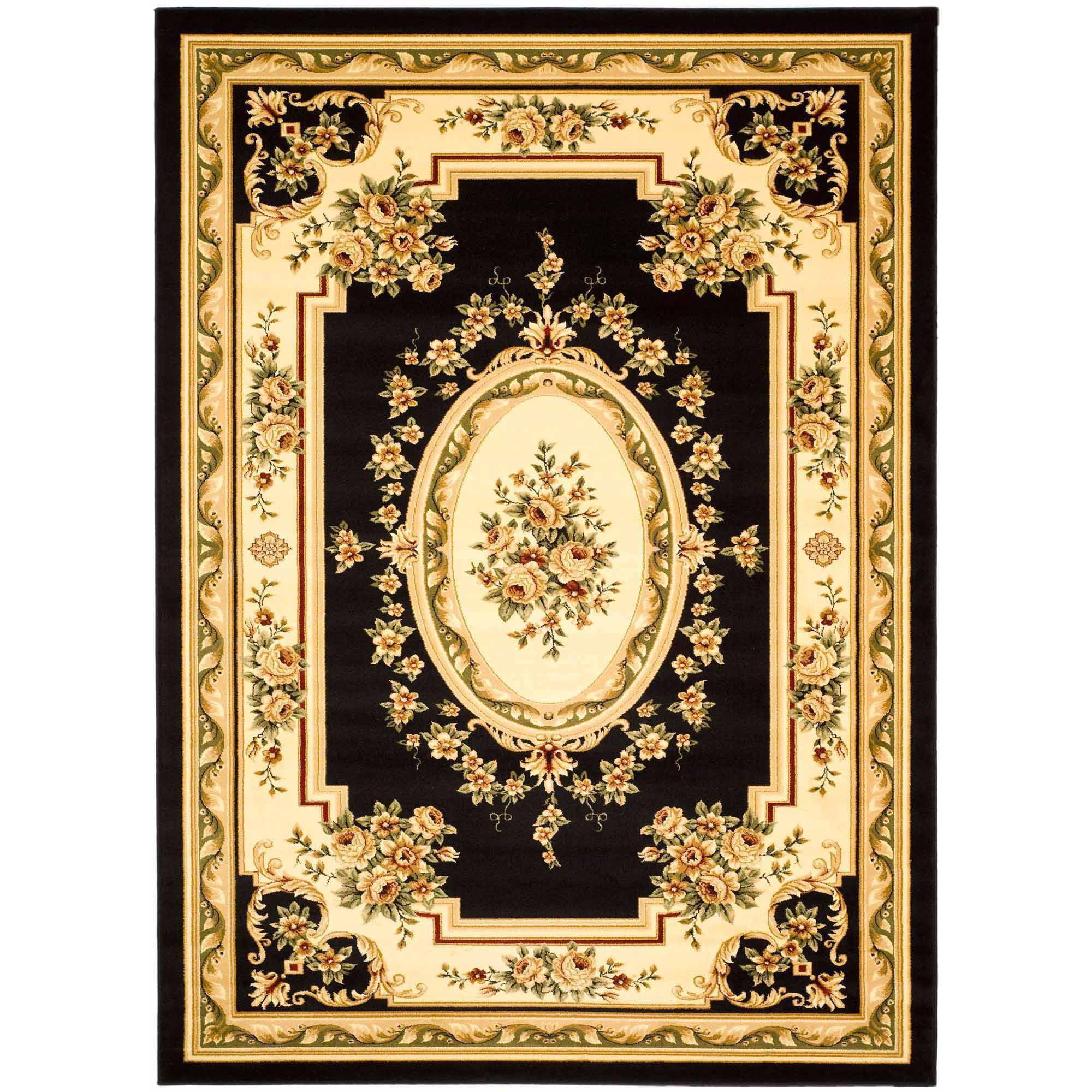 Black and Ivory Safavid Style Rectangular Area Rug