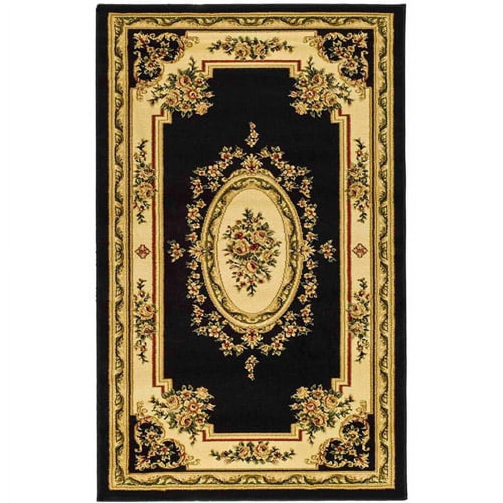 8' Round Black and Ivory Floral Synthetic Area Rug