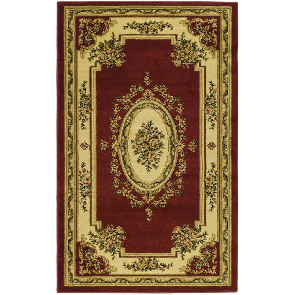 Red and Ivory Floral Rectangular Area Rug, 3'3" x 5'3"