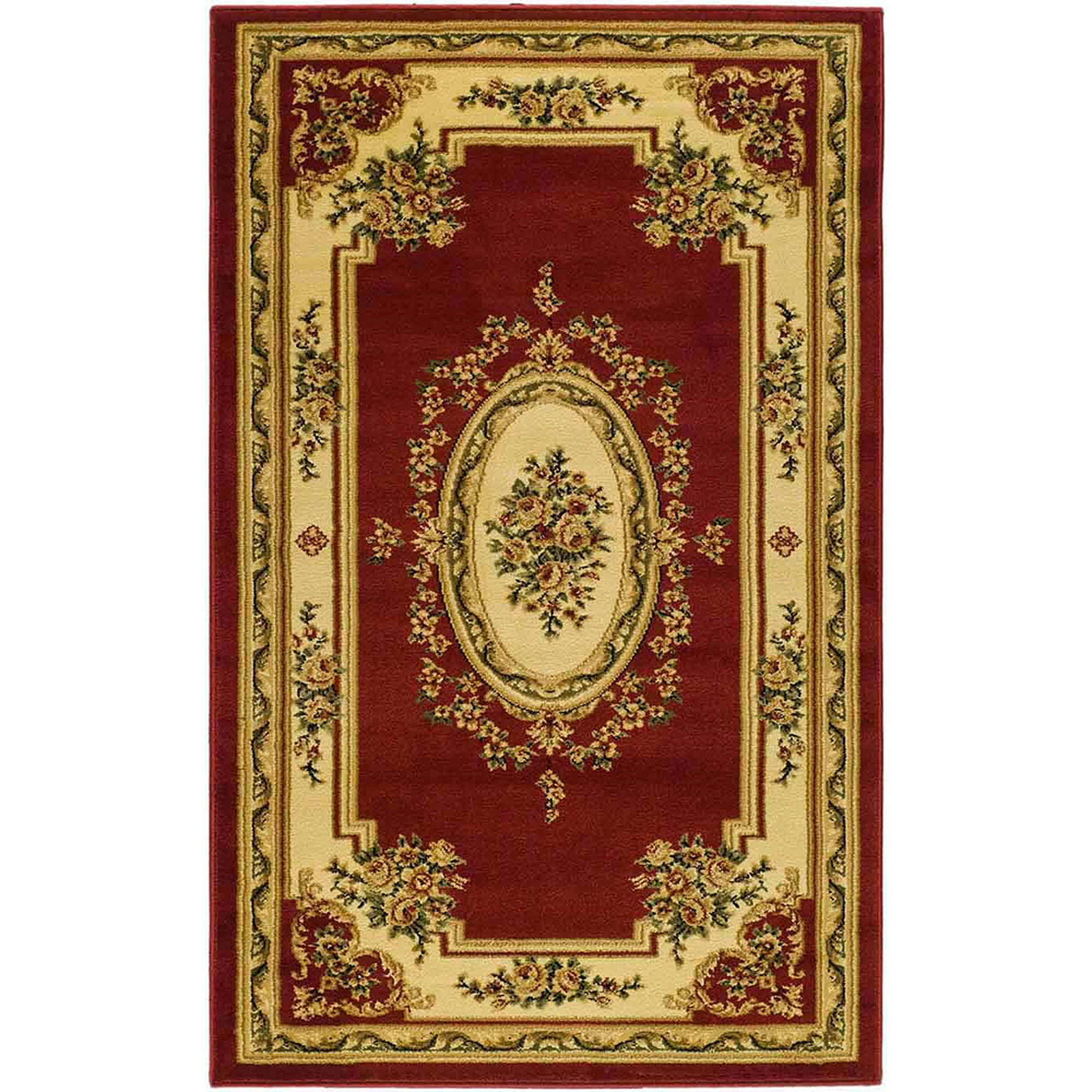 Red and Ivory Floral Rectangular Area Rug, 3'3" x 5'3"