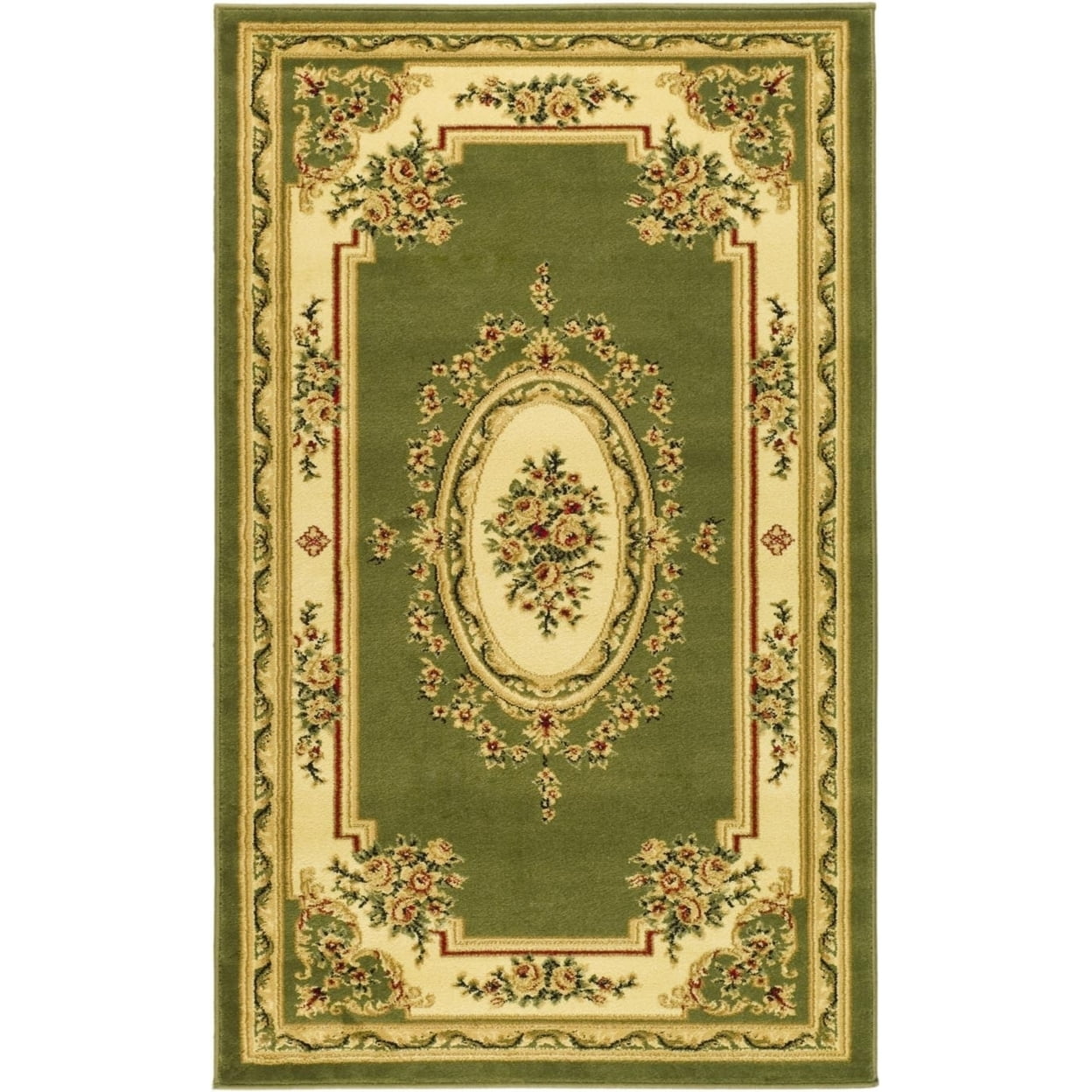 Safavid Style Sage and Ivory Rectangular Synthetic Area Rug