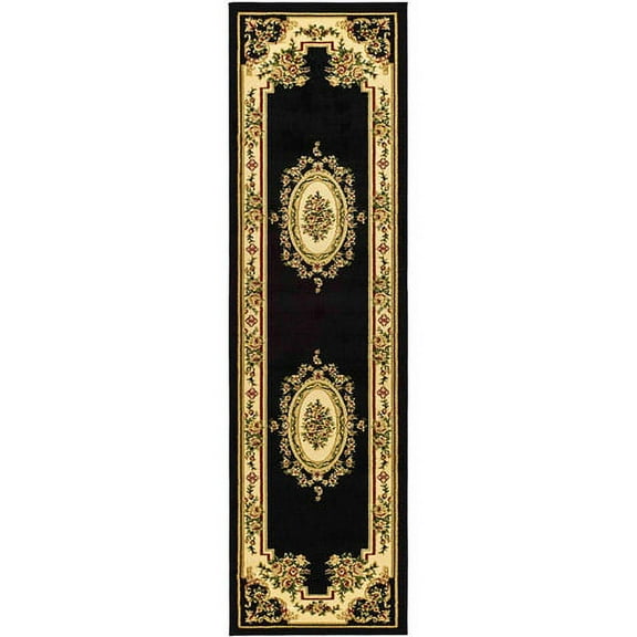 SAFAVIEH Lyndhurst Katherine Traditional Bordered Runner Rug, Black/Ivory, 2'3" x 8'