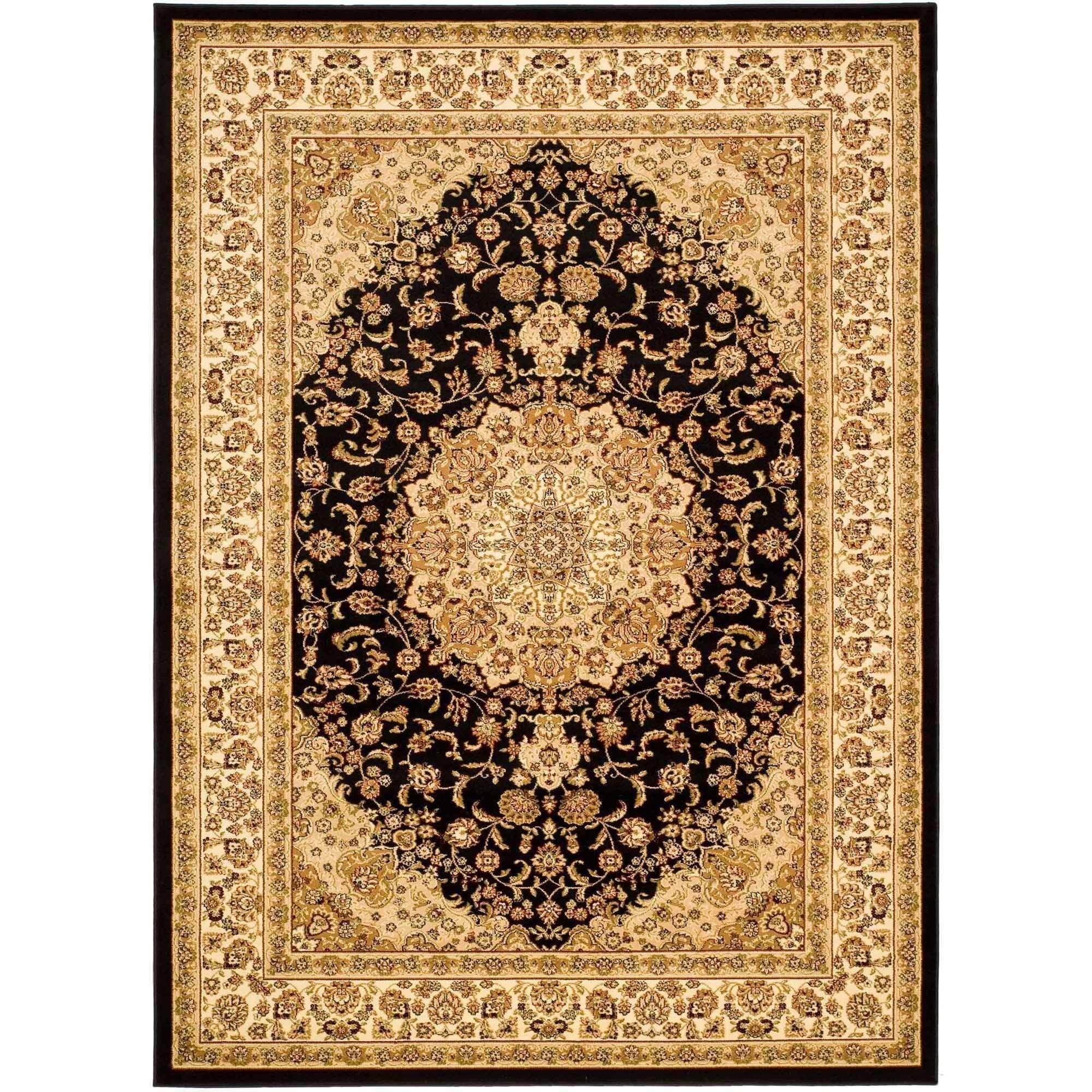 Black and Ivory Floral Rectangular Synthetic Area Rug, 4' x 6'