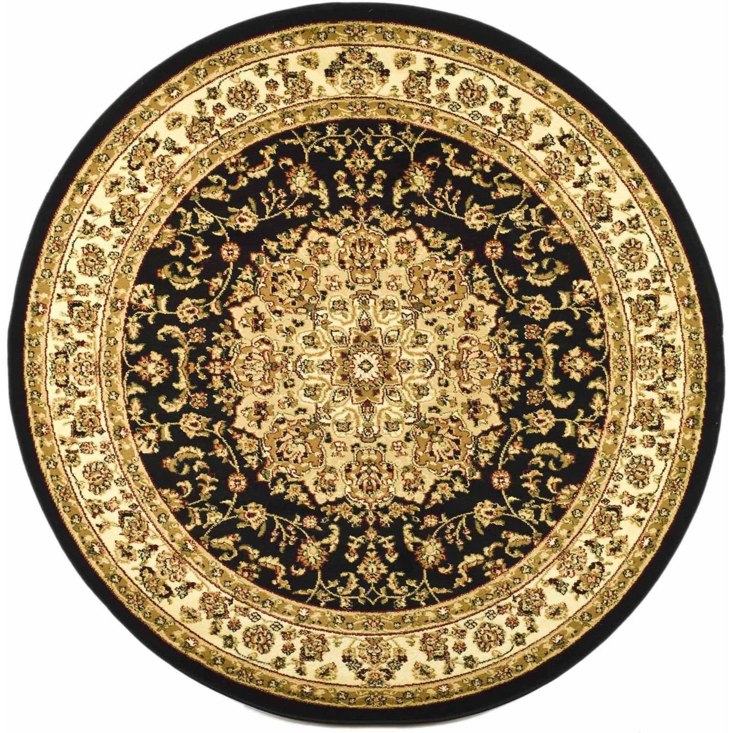 SAFAVIEH Lyndhurst Katrina Floral Border Area Rug, Black/Ivory, 7' x 7 ...