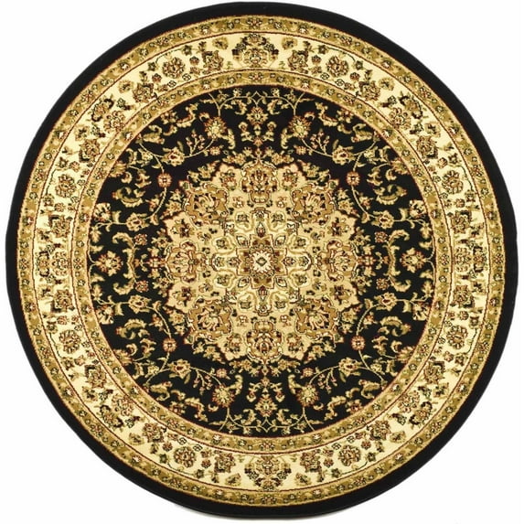 SAFAVIEH Lyndhurst Katrina Floral Border Area Rug, Black/Ivory, 7' x 7' Round