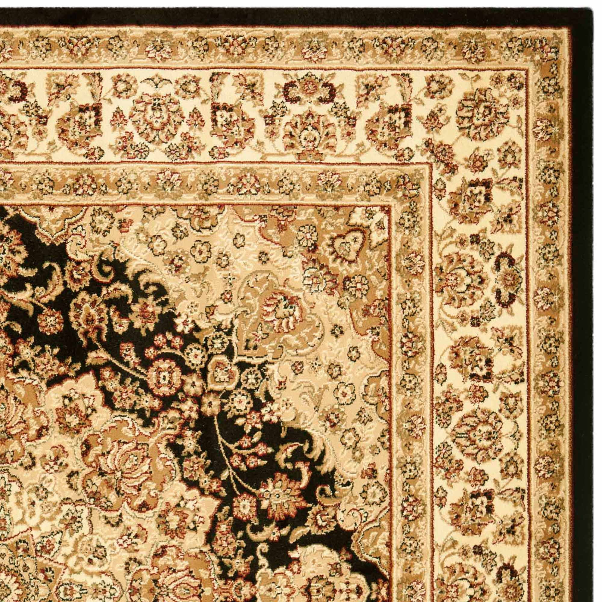 Elegant Black Floral Square Synthetic Area Rug 8' x 8'