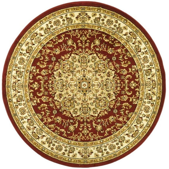 SAFAVIEH Lyndhurst Katrina Floral Border Area Rug, Red/Ivory, 5'3" x 5'3" Round