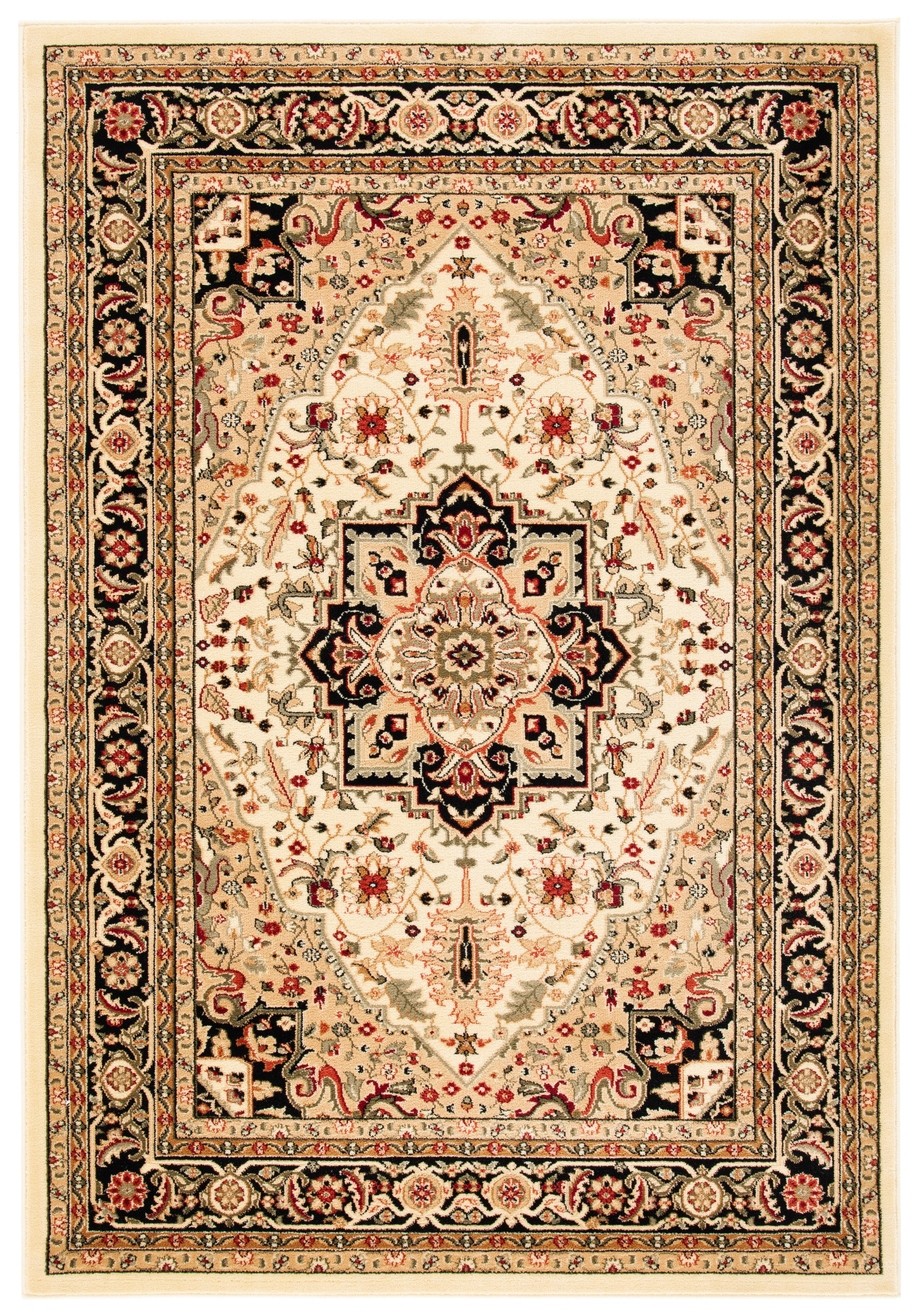 Elegant Beige & Black 4' x 6' Hand-Knotted Synthetic Area Rug