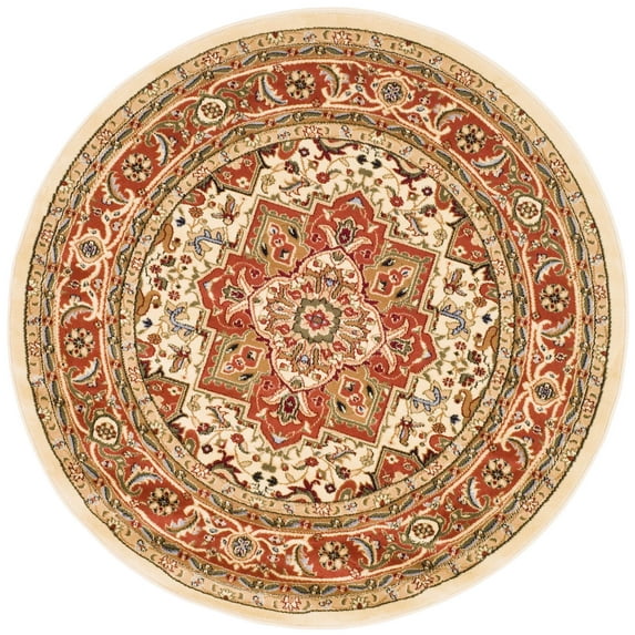 SAFAVIEH Lyndhurst Miranda Floral Area Rug, Ivory/Rust, 6' x 6' Round