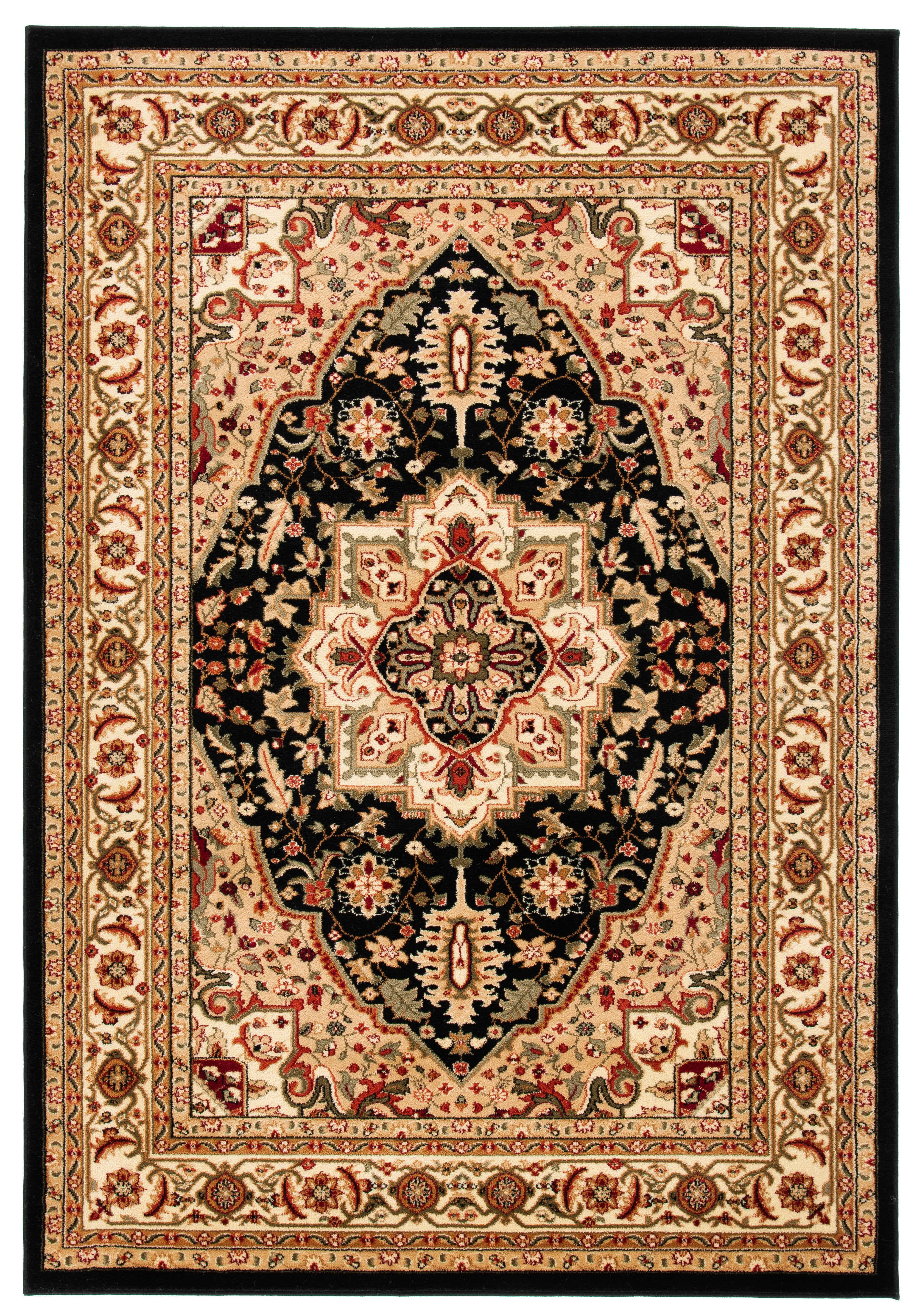 Lyndhurst Black and Beige Round Synthetic Area Rug