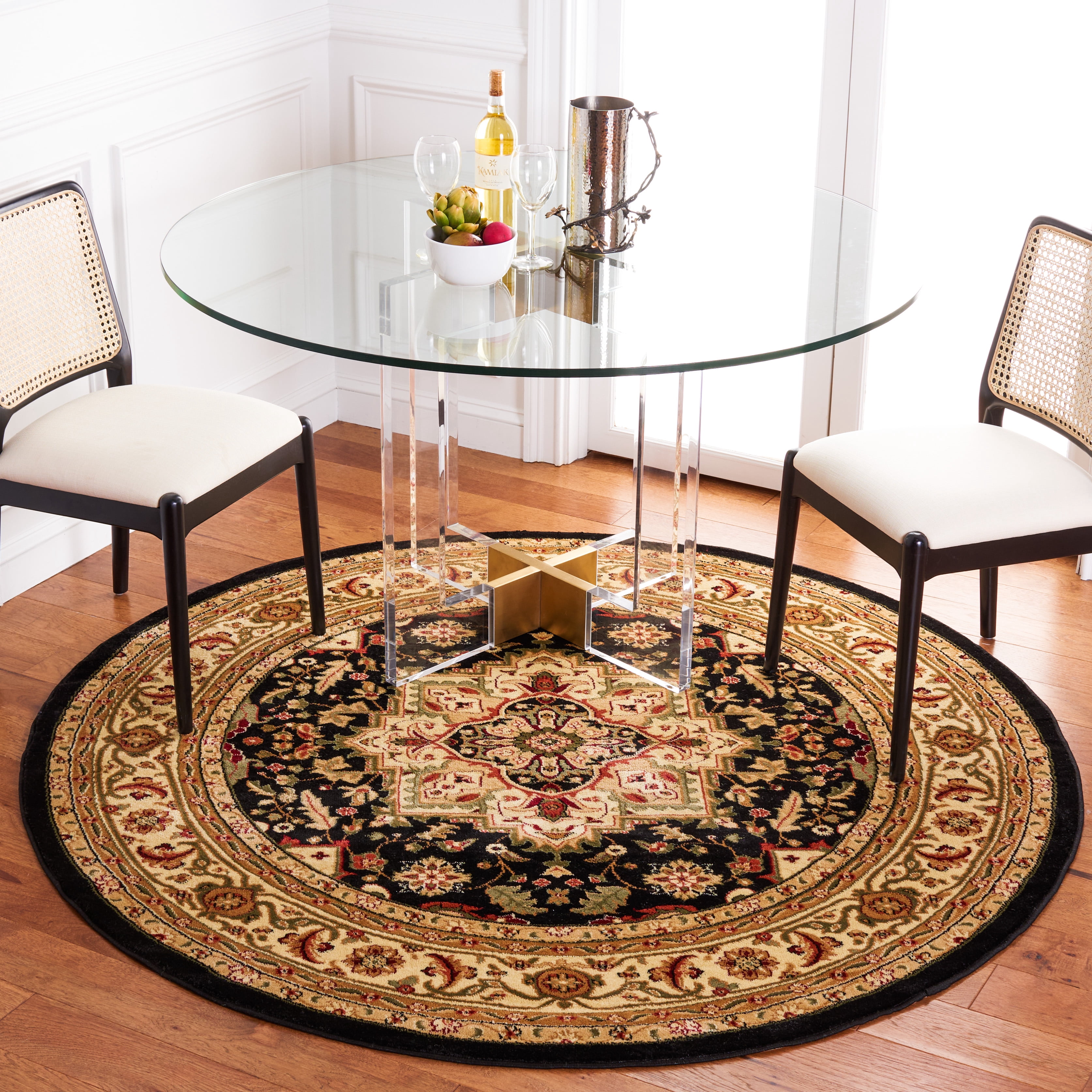 Safavieh Lyndhurst Miranda Floral Area Rug, Black/Beige, 6' x 6' Round