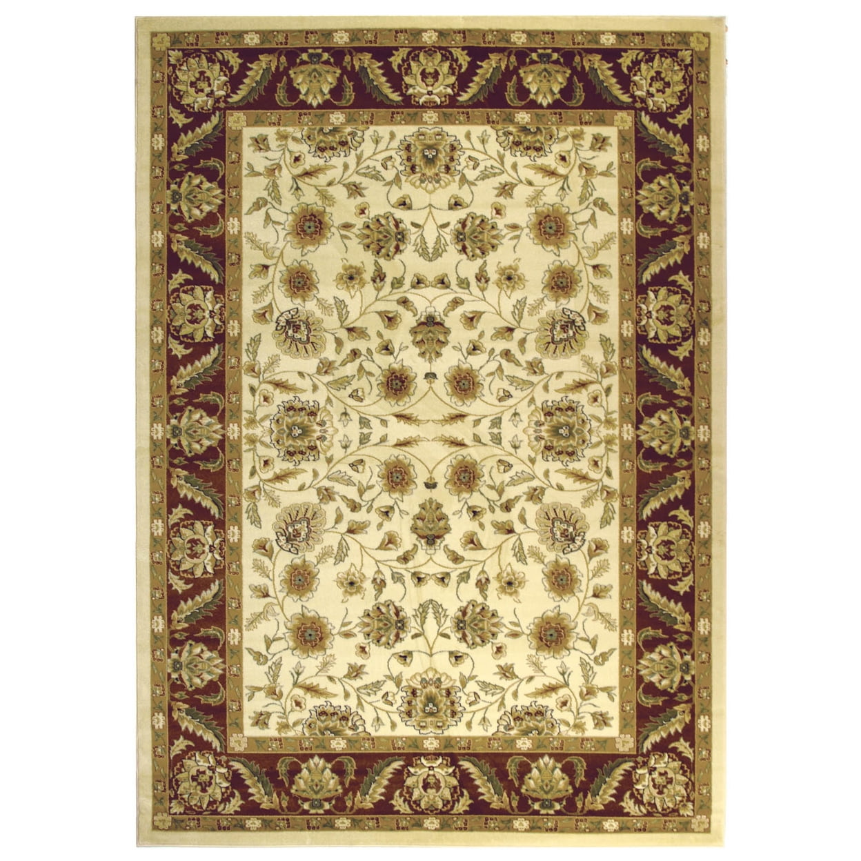 Ivory and Red Traditional Floral Medium Pile Area Rug