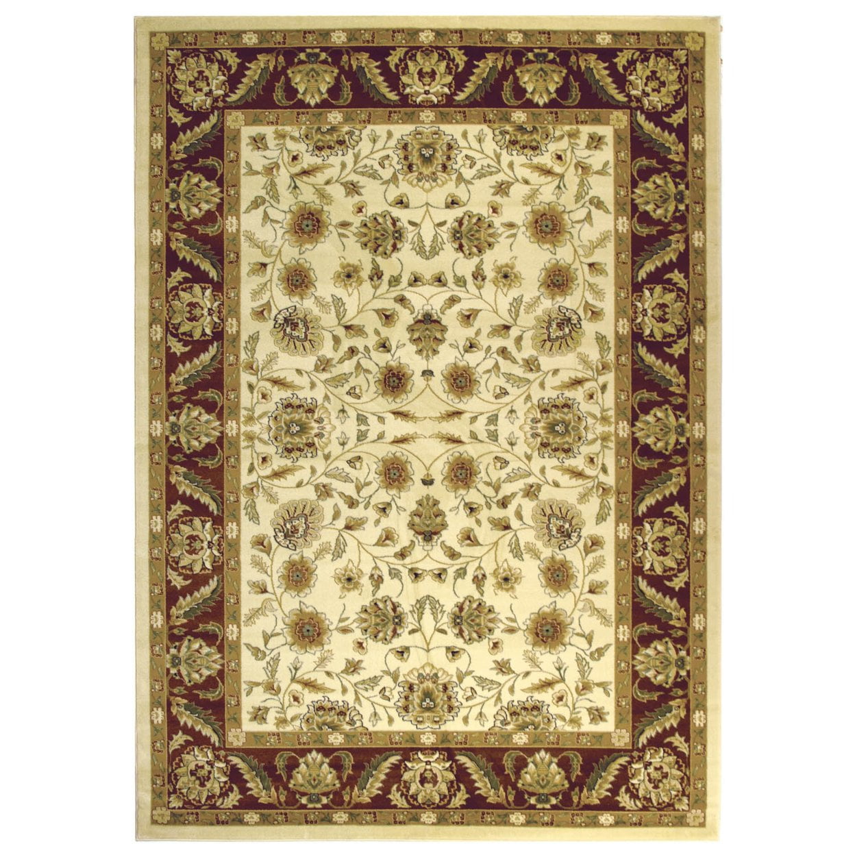 Ivory and Red Floral Synthetic 6' x 9' Area Rug