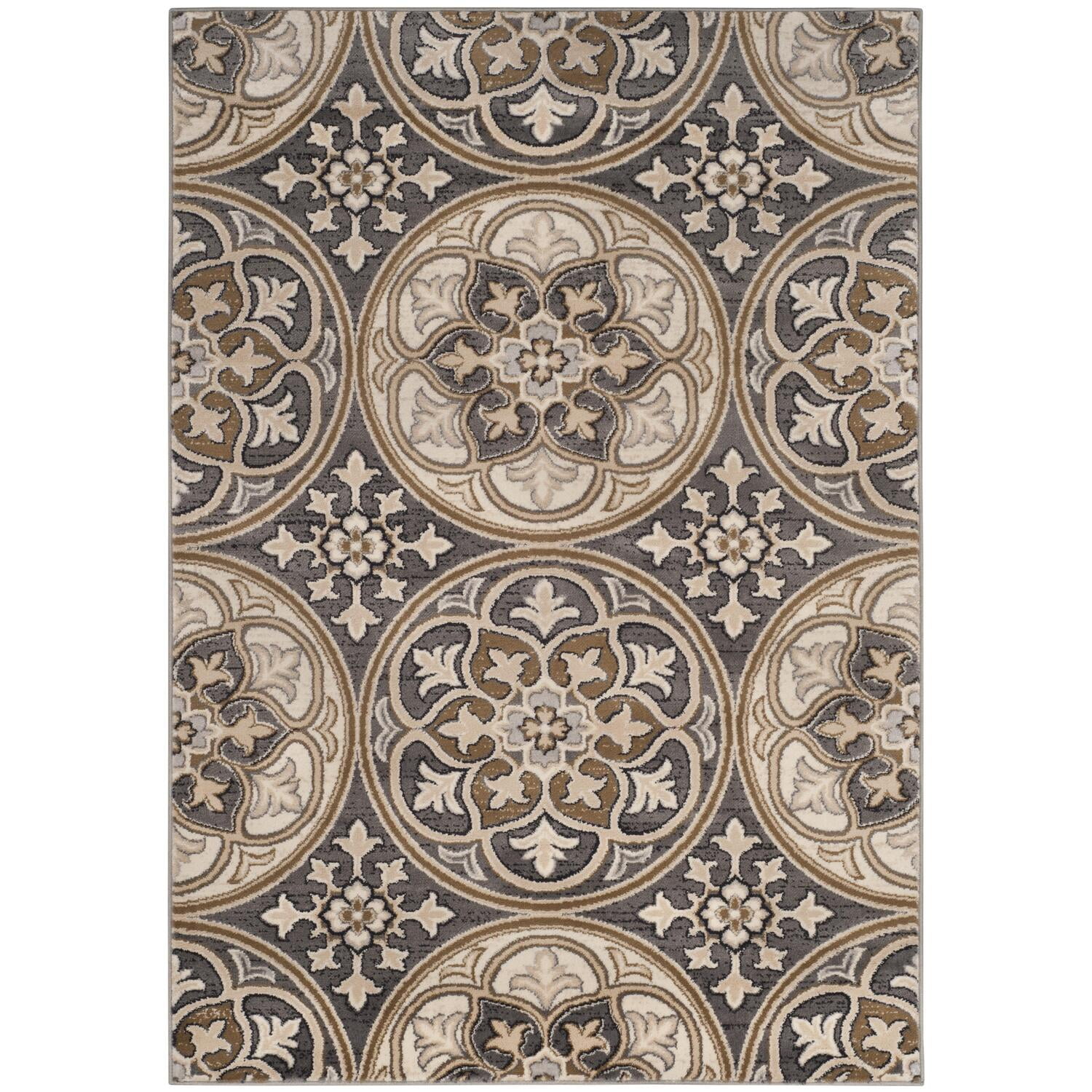Safavid Style Brown and Beige Synthetic Tufted Area Rug