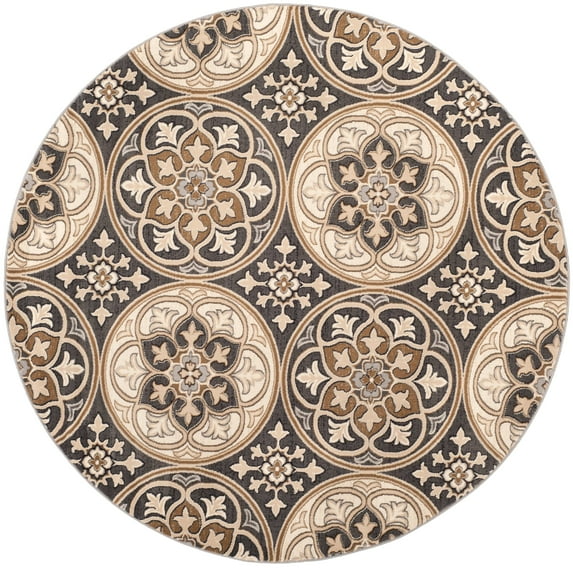 SAFAVIEH Lyndhurst Madeline Geometric Circles Area Rug, Light Grey/Beige, 8' x 8' Round