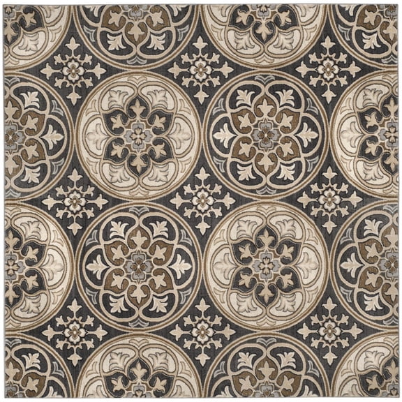 SAFAVIEH Lyndhurst Madeline Geometric Circles Area Rug, Light Grey/Beige, 8' x 8' Square