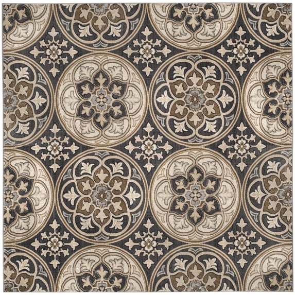 SAFAVIEH Lyndhurst Madeline Geometric Circles Area Rug, Light Grey/Beige, 8' x 8' Square