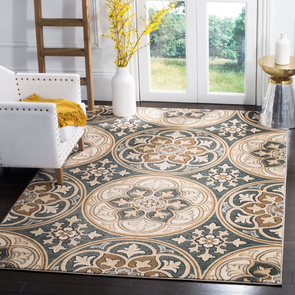 SAFAVIEH Lyndhurst Madeline Geometric Circles Area Rug, Slate Blue/Beige, 4' x 6'