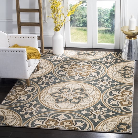 SAFAVIEH Lyndhurst Madeline Geometric Circles Runner Rug, Slate Blue/Beige, 2'3" x 6'