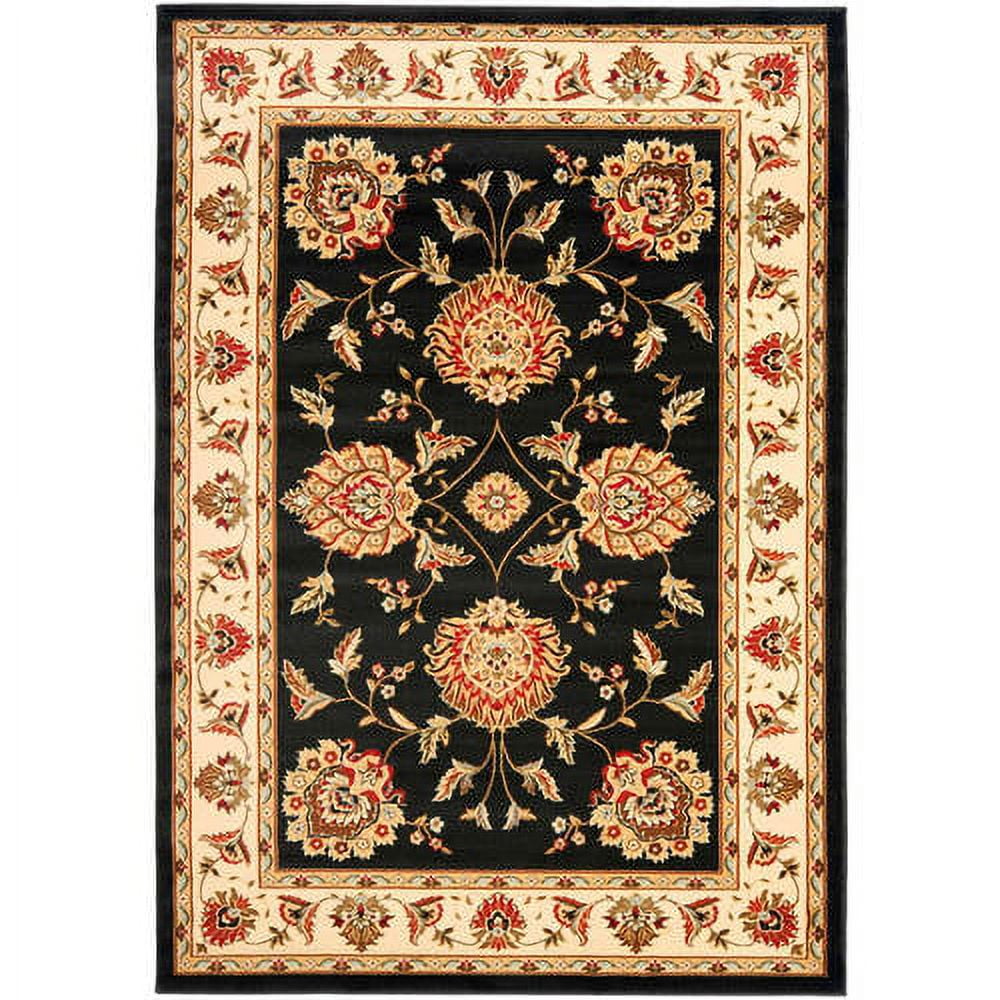 Safavid Style Black and Ivory Synthetic 4' x 6' Area Rug