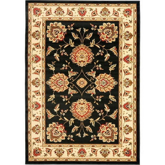 SAFAVIEH Lyndhurst Manuel Traditional Border Area Rug, Black/Ivory, 5'3" x 5'3" Round