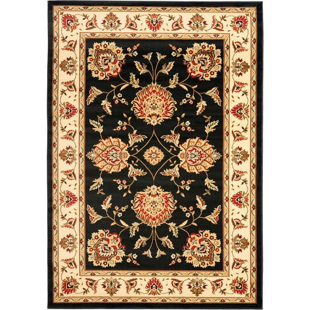 Black and Ivory Floral Synthetic 5' x 7' Area Rug