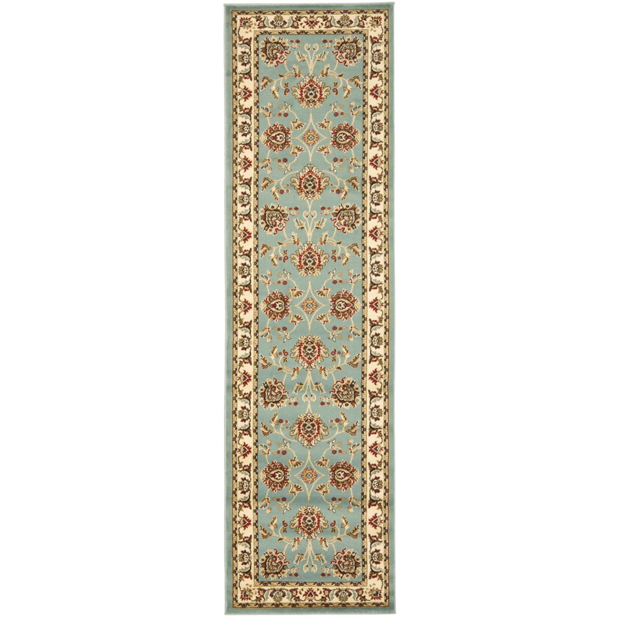 Ivory and Blue Floral Synthetic 4' x 6' Rectangular Rug