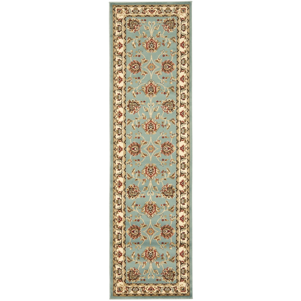 Blue and Ivory Floral Border Medium Pile Area Rug