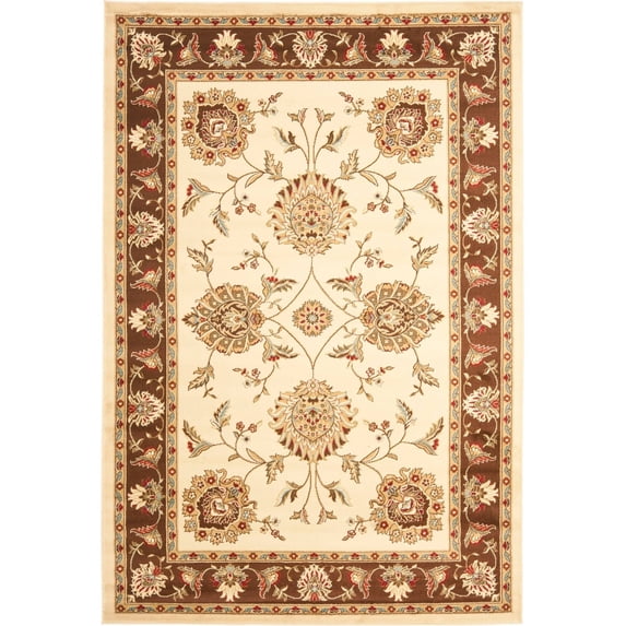 SAFAVIEH Lyndhurst Manuel Traditional Border Area Rug, Ivory/Brown, 5'3" x 7'6"