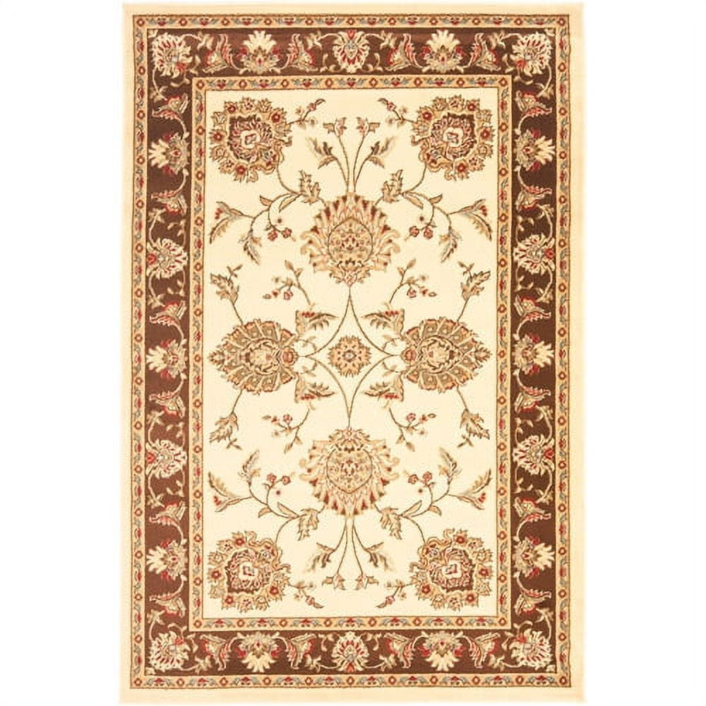 Ivory and Brown Floral Motif Hand-Knotted Area Rug