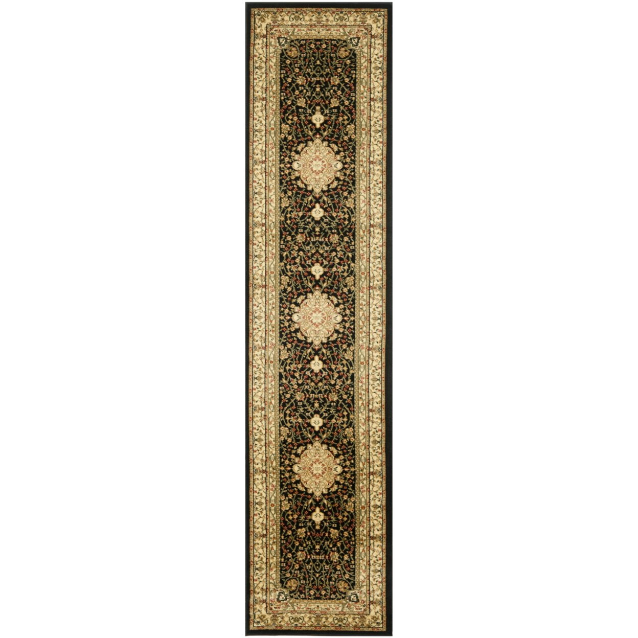 Safavid Style Black and Ivory Synthetic Area Rug