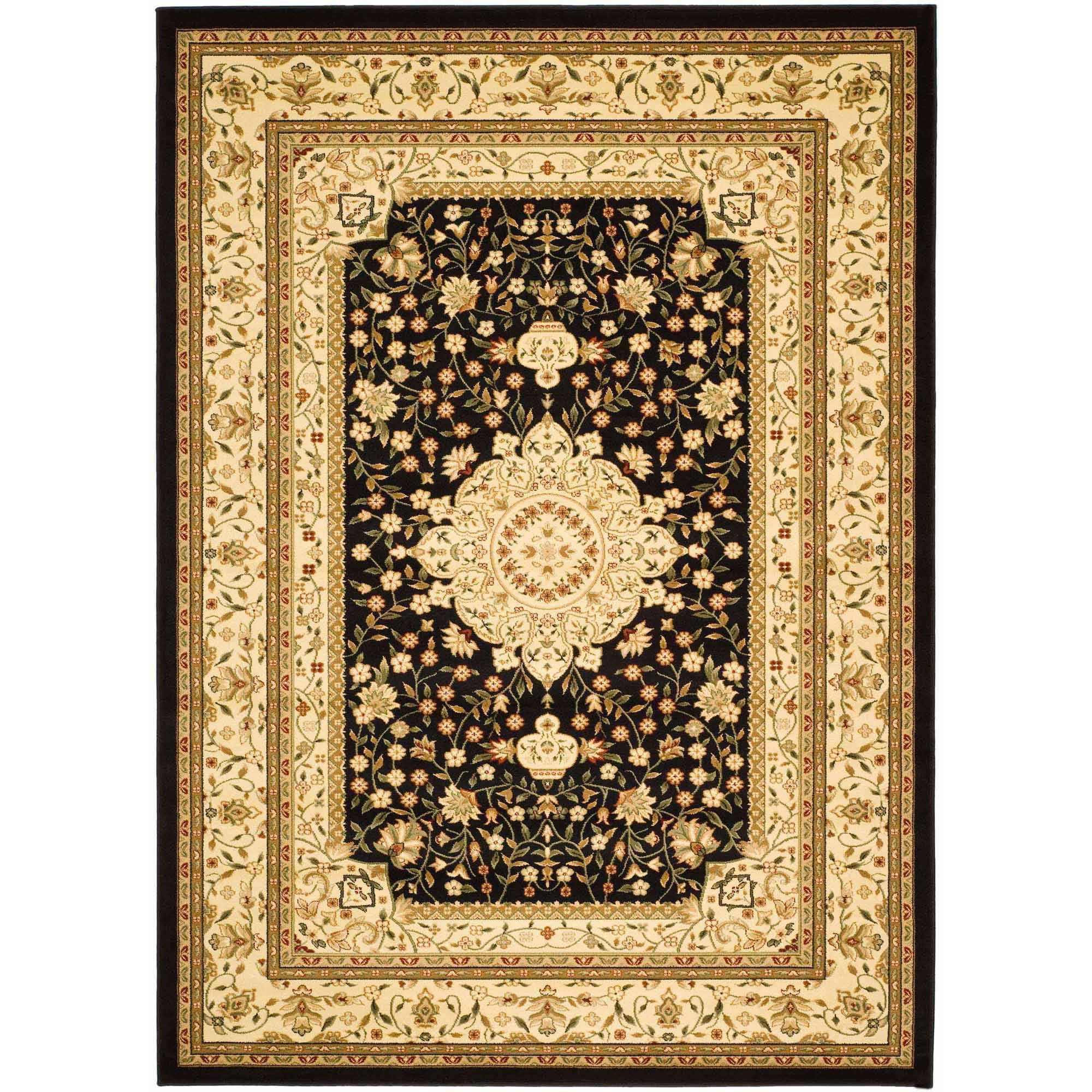 Black and Ivory Synthetic Safavid Style Circular Area Rug
