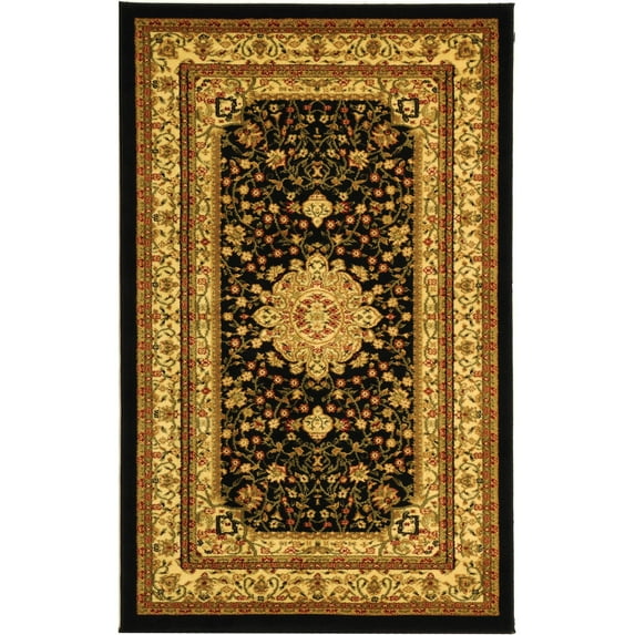SAFAVIEH Lyndhurst Marie Traditional Floral Area Rug, Black/Ivory, 8' x 8' Round
