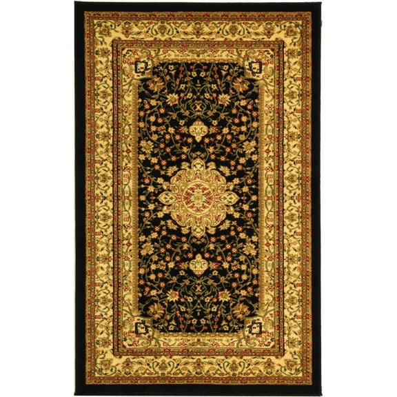 SAFAVIEH Lyndhurst Marie Traditional Floral Area Rug, Black/Ivory, 8' x 8' Round