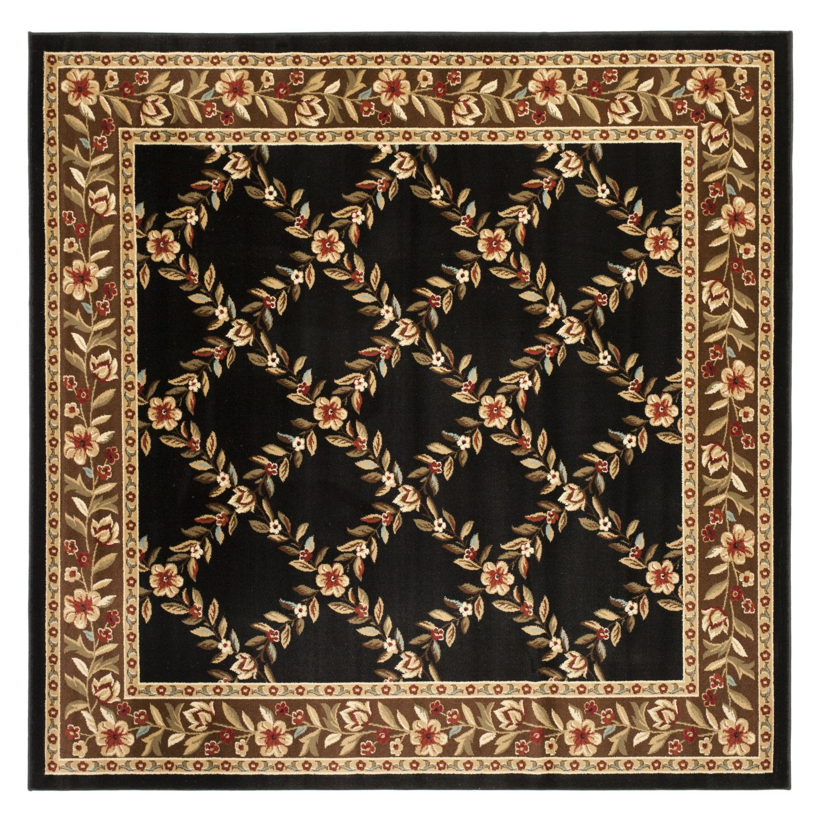 Lyndhurst Black and Brown Floral Square Area Rug