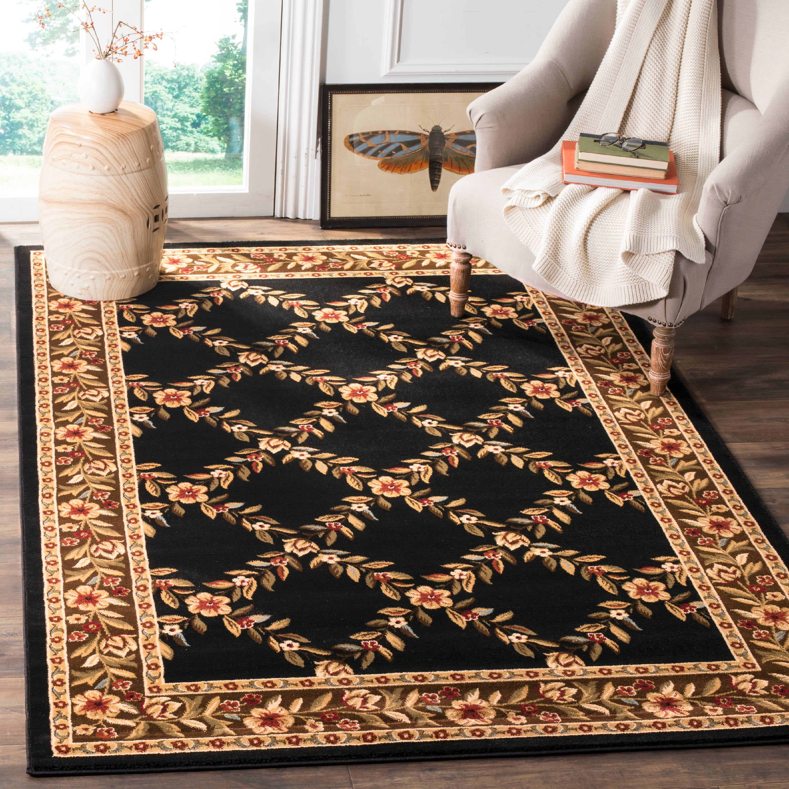 Elegant Black/Brown Synthetic Hand-Knotted Rectangular Area Rug