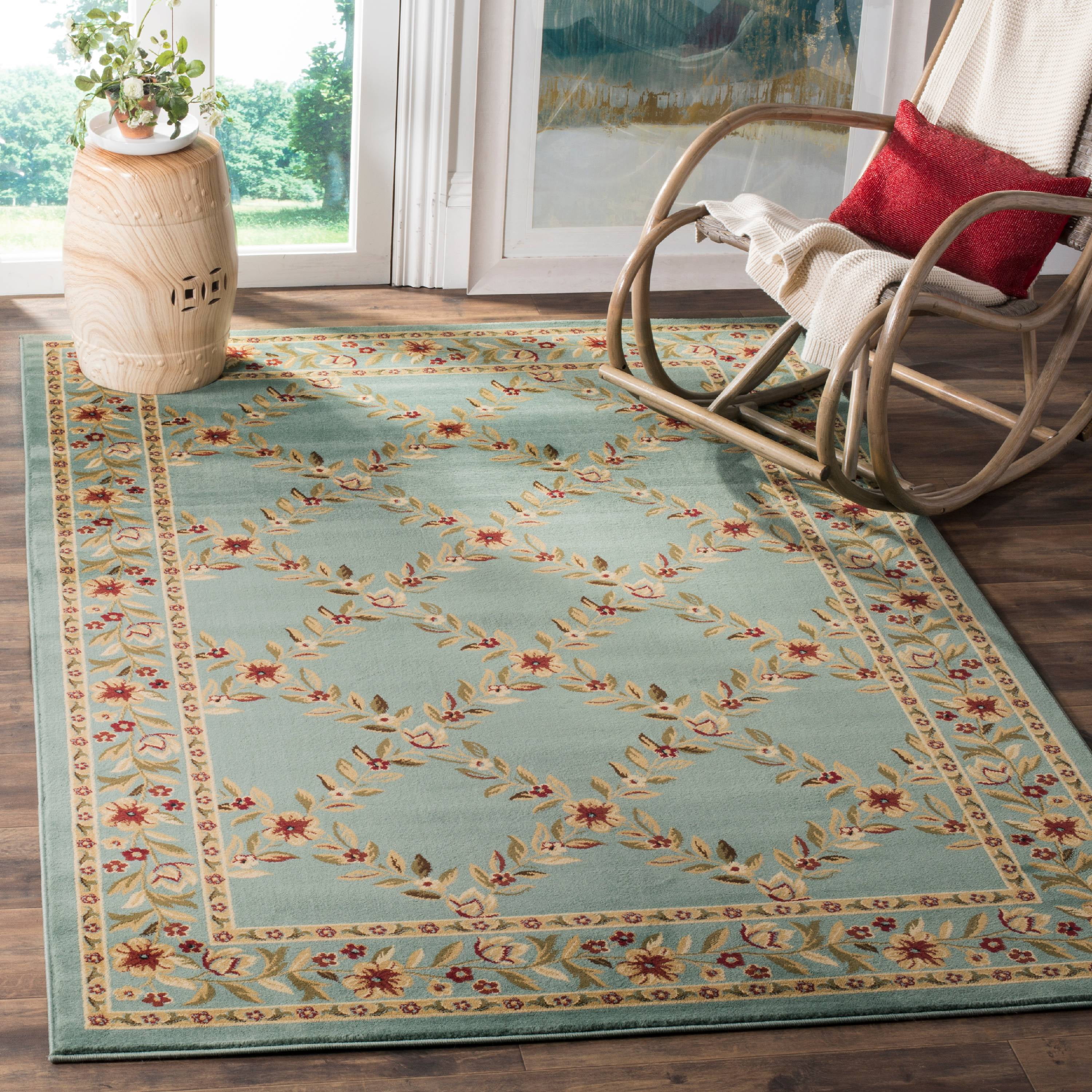 Traditional Persian Blue Floral & Vine Rectangular Area Rug