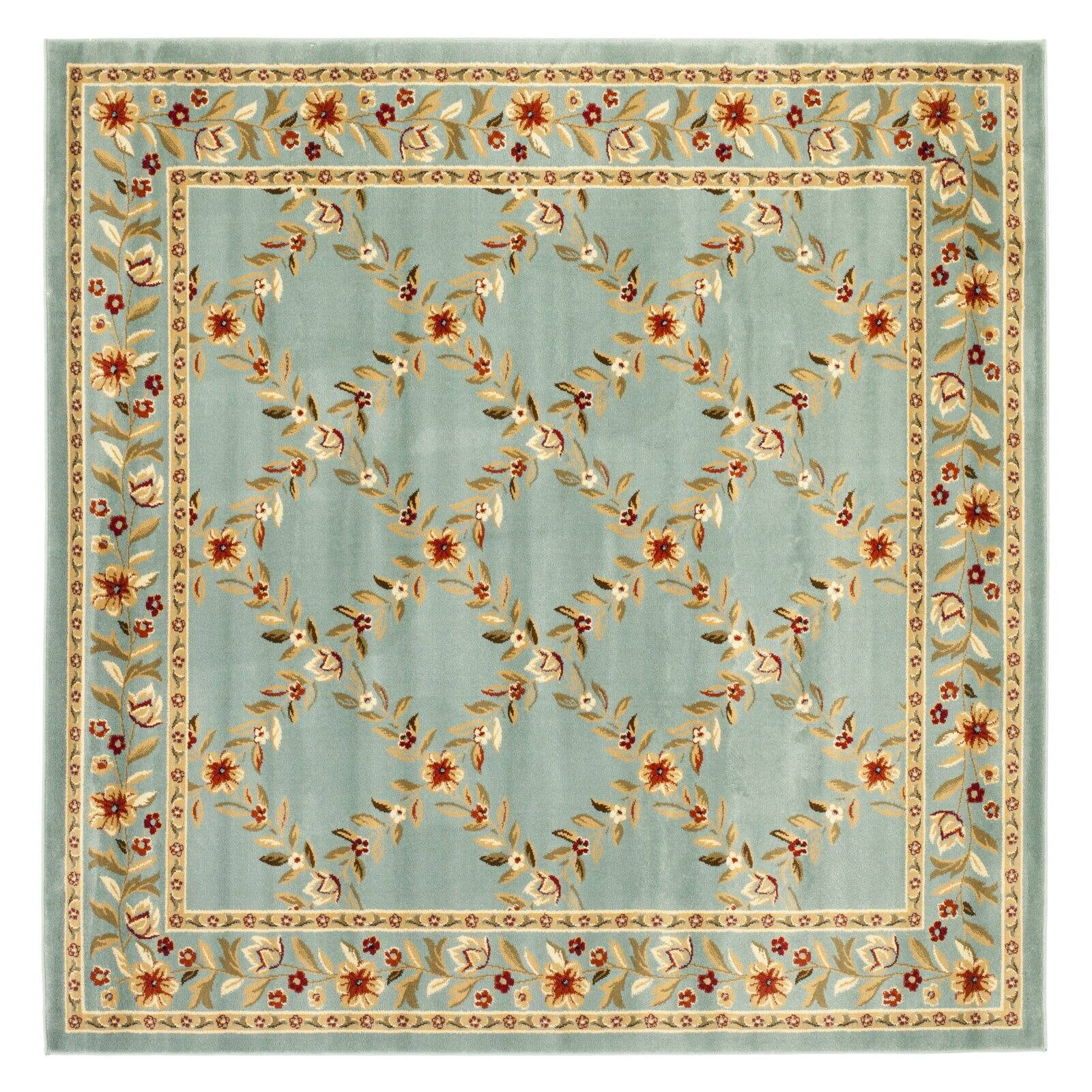 Classic Square Blue Trellis Hand-Knotted Easy Care Area Rug