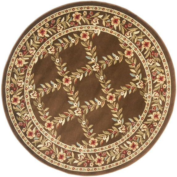 SAFAVIEH Lyndhurst Marshall Floral Border Area Rug, Brown, 5'3" x 5'3" Round