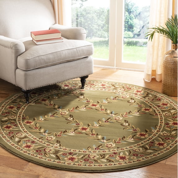 SAFAVIEH Lyndhurst Marshall Floral Border Area Rug, Green, 5'3" x 5'3" Round