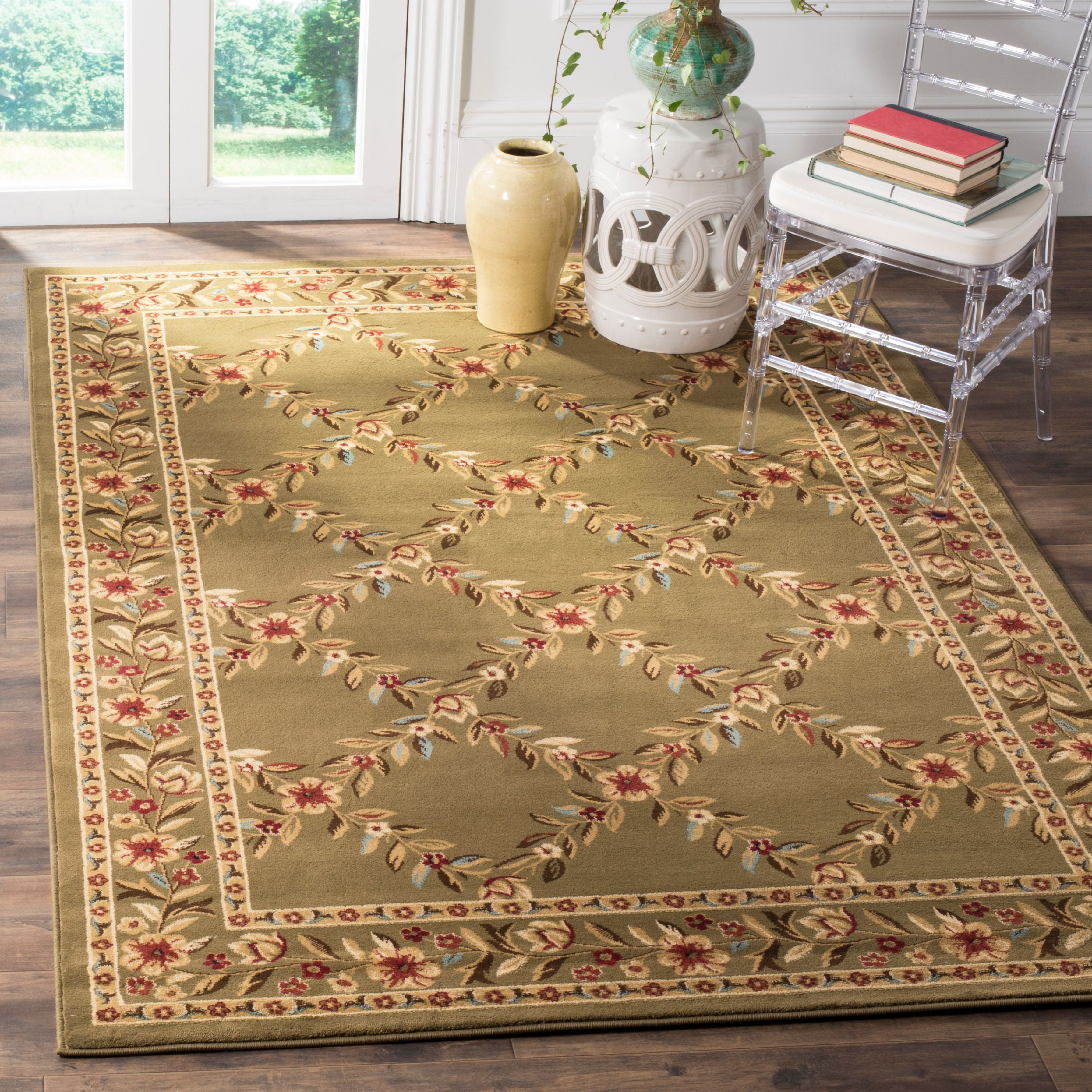 SAFAVIEH Lyndhurst Marshall Floral Border Area Rug, Green, 8'9" x 12