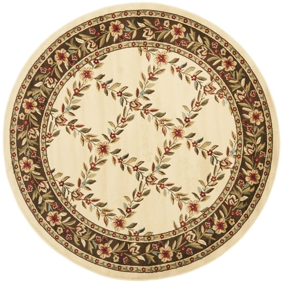 SAFAVIEH Lyndhurst Marshall Floral Border Area Rug, Ivory/Brown, 5'3" x 5'3" Round