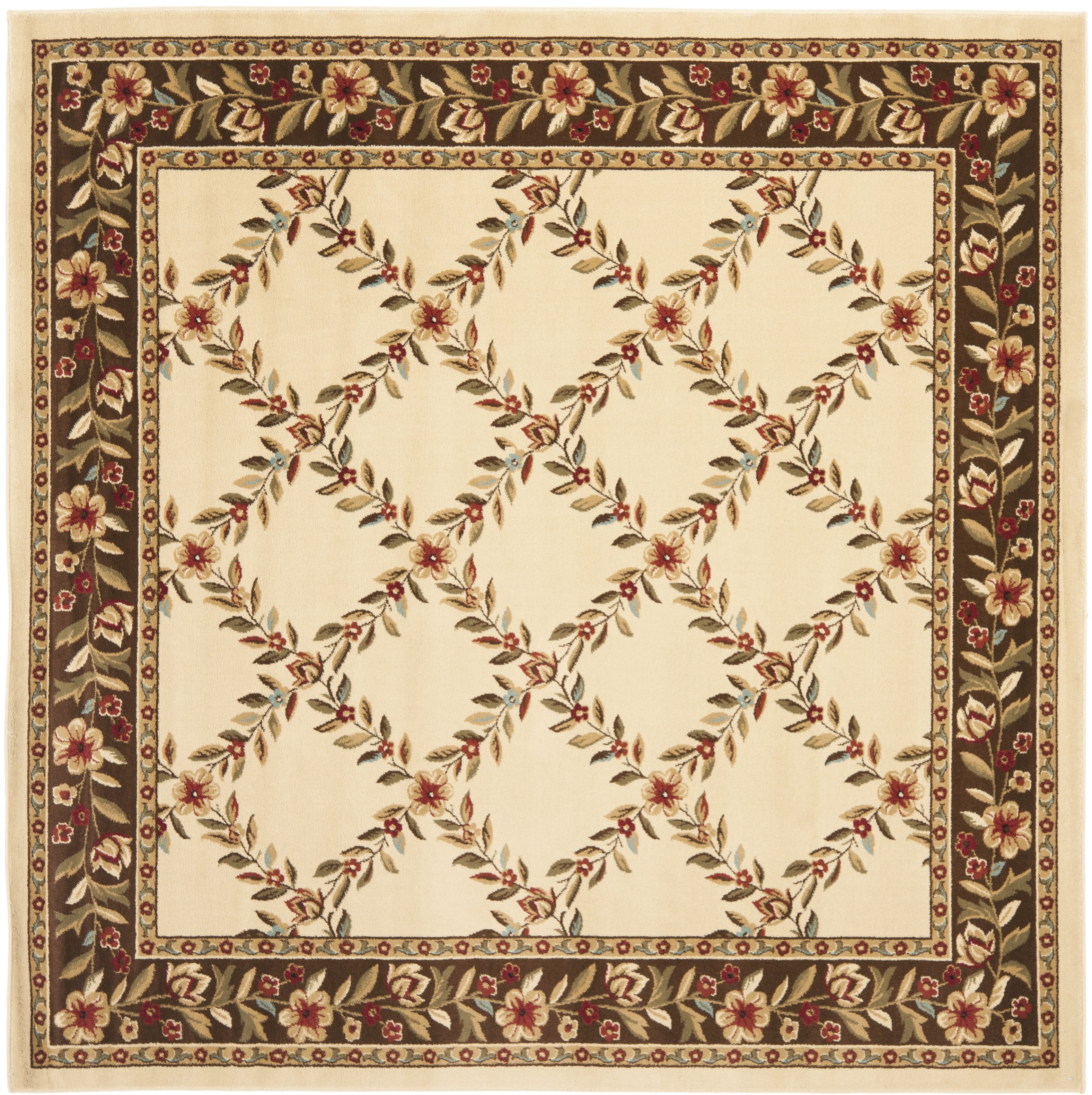 SAFAVIEH Lyndhurst Marshall Floral Border Area Rug, Ivory/Brown, 6'7