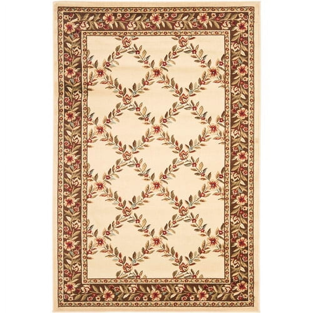 Ivory and Brown Floral Trellis Rectangular Synthetic Area Rug