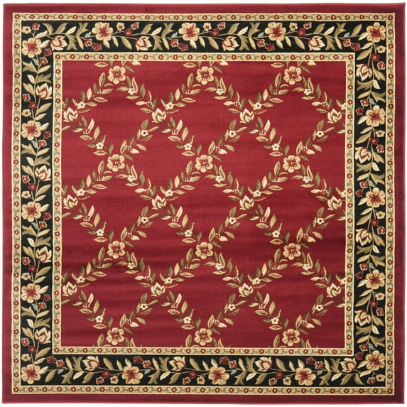 SAFAVIEH Lyndhurst Marshall Floral Border Area Rug, Red/Black, 6'7" x 6'7" Square