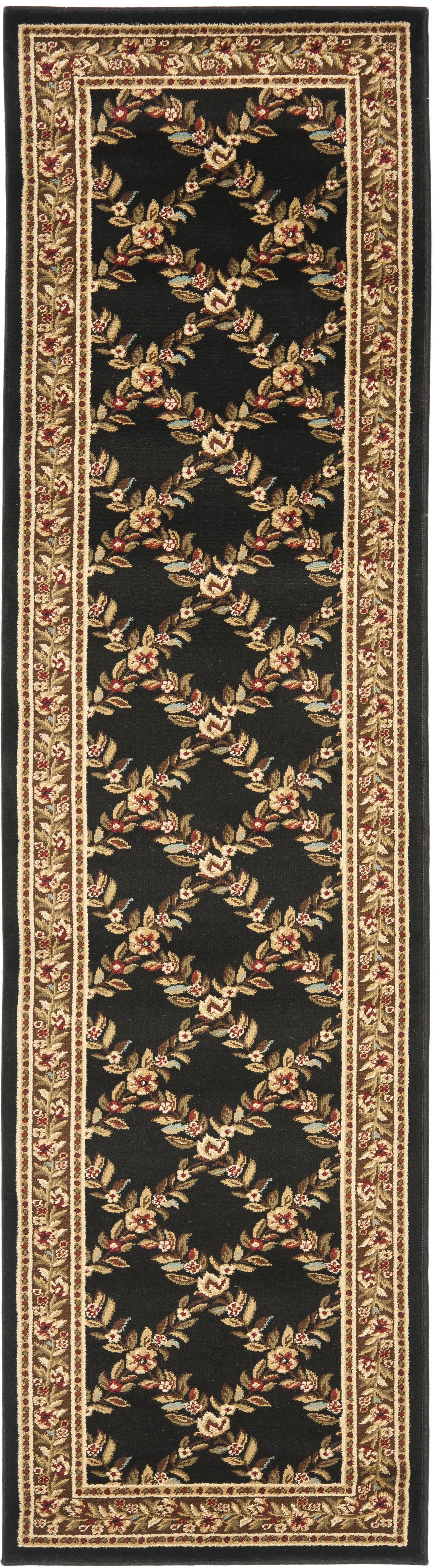 SAFAVIEH Lyndhurst Marshall Floral Border Runner Rug, Black/Brown, 2'3" x 12'