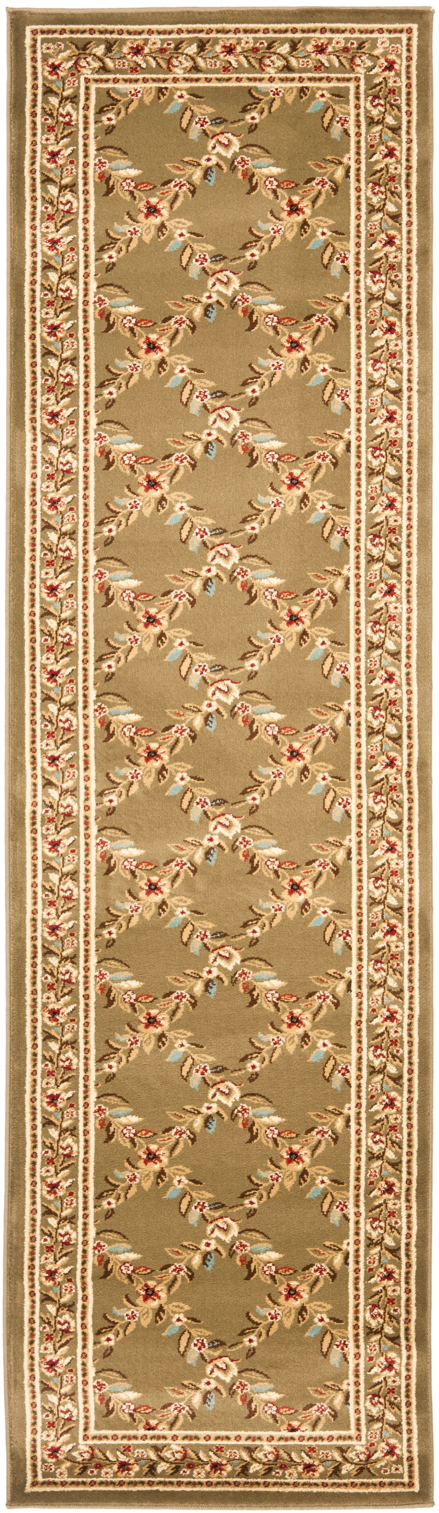 Elegant Green Trellis 27'' Hand-Knotted Synthetic Area Rug